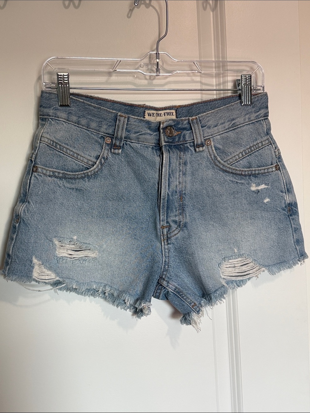 We The Free Light Blue Distressed Denim Cutoff Shorts